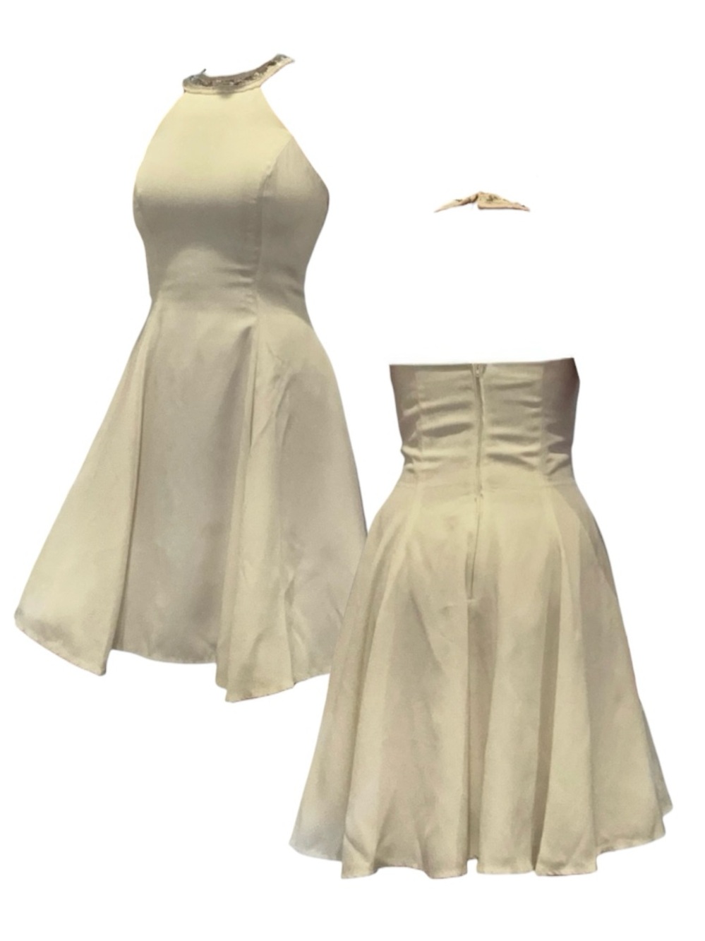 Vintage White Gem Halter Neck Flowy Dress